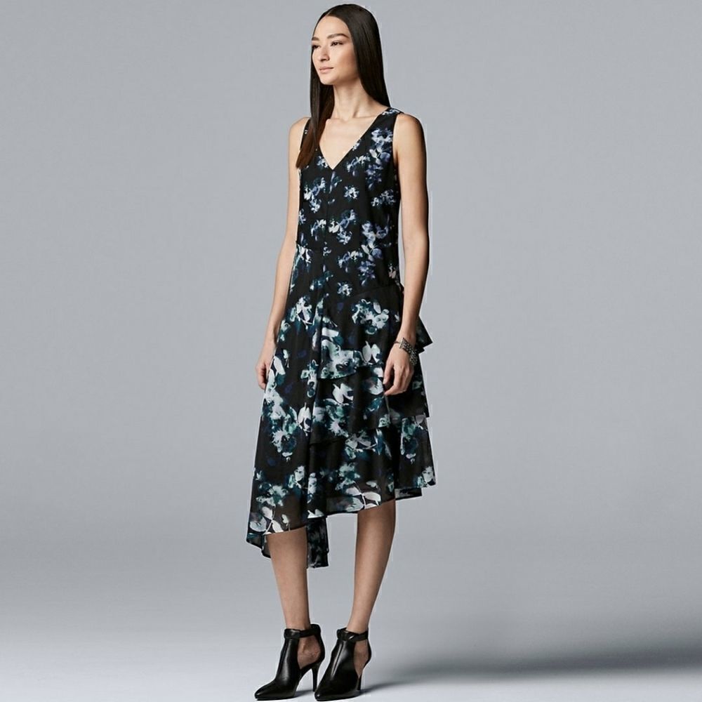 Simply Vera Vera Wang Blue and Black Floral Dress